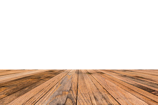 The platform of the old wooden planks on a white background