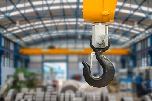 Metallic industrial hook for lifting heavy thing in the factory