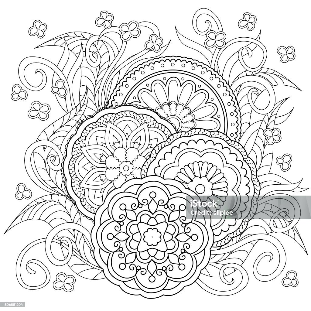 Doodle Flowers And Mandalas Stock Illustration - Download Image Now ...