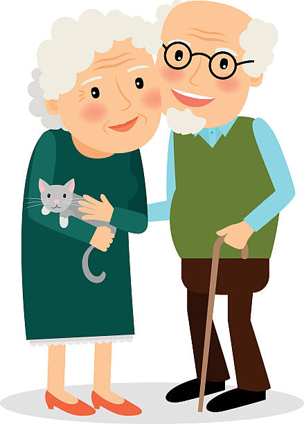 늙음 커플입니다. 조모 및 조부 - senior adult grandmother grandfather cards stock illustrations