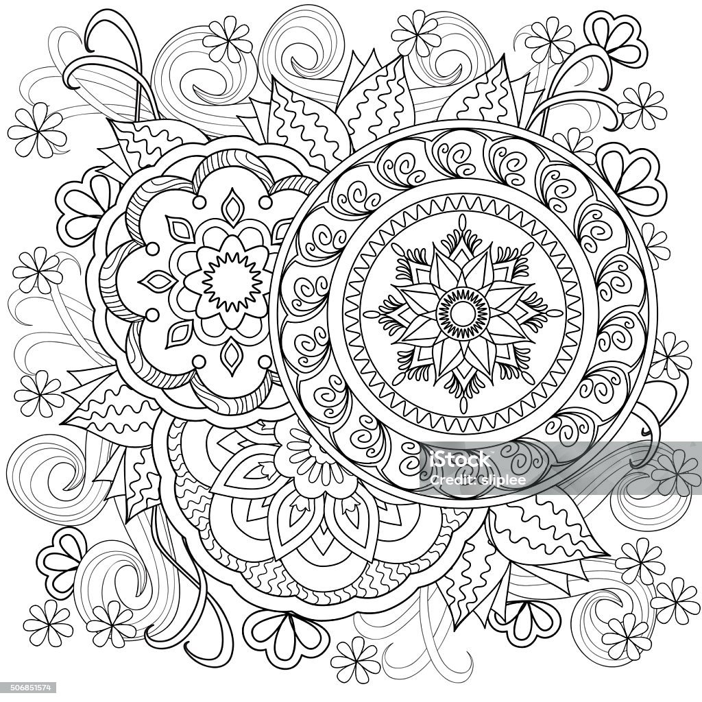 flowers-mandalas-b10 Hand drawn decorated image with flowers and mandalas. style. Henna Paisley flowers Mehndi. Image for adults coloring page. Vector illustration - eps 10. Mandala stock vector