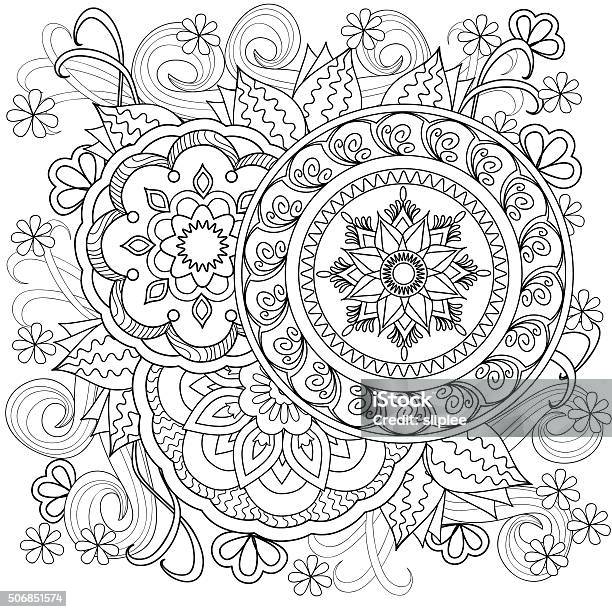 Flowersmandalasb10 Stock Illustration - Download Image Now - Mandala, Adult, Coloring Book Page - Illlustration Technique