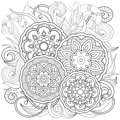 Doodle Flowers And Mandalas Stock Illustration - Download Image Now ...