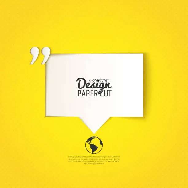 Vector illustration of Quote bubble with quotation mark on yellow background. Vector design