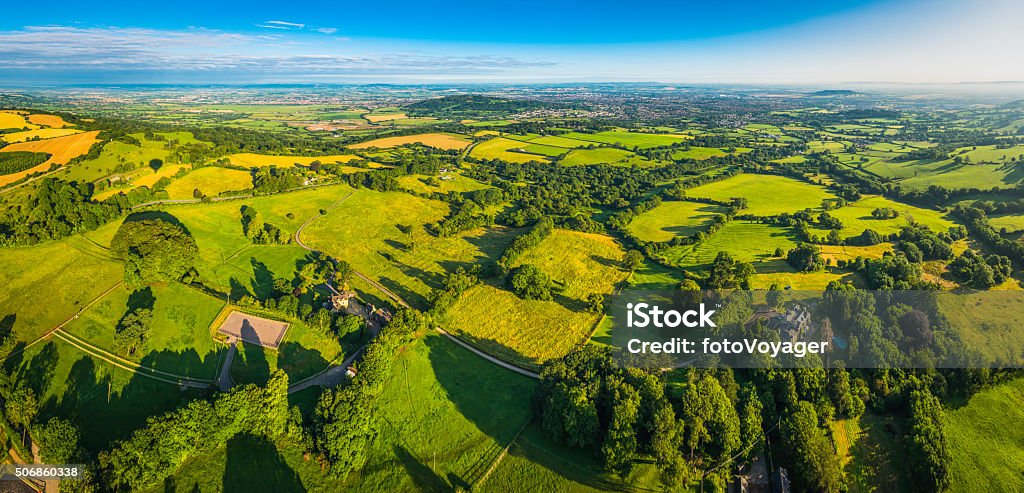Malerische ländliche Landschaft patchwork-Felder, Farmen country village Luftbild panorama - Lizenzfrei Luftaufnahme Stock-Foto