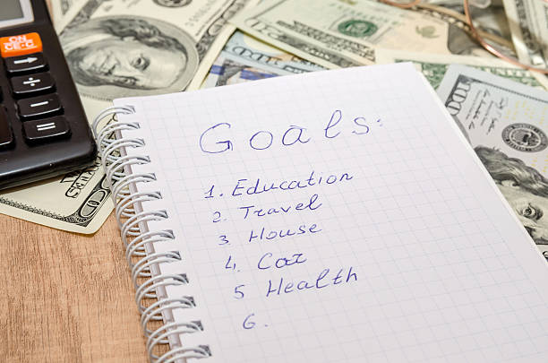 istock Financial goal concept,  notepad with dollar bills, glasses and calculator 506868684