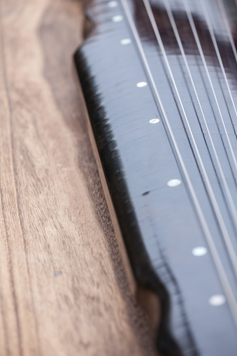 Close-up view of Chinese zither