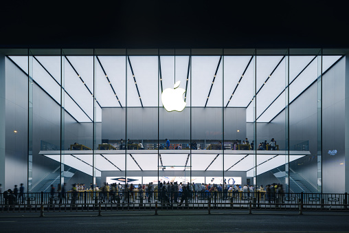 Hangzhou, China- October 19, 2015: Apple Store in China.Many people inside and outside the shop.
