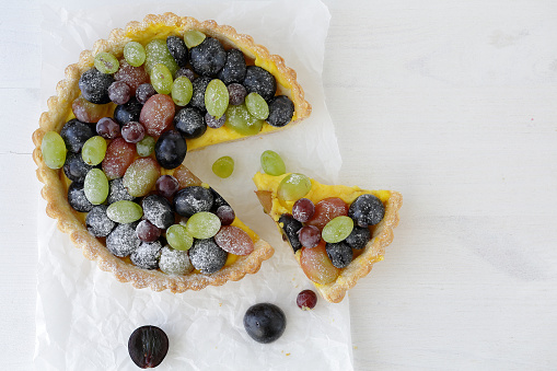 sweet pie with grapes top view, pastry