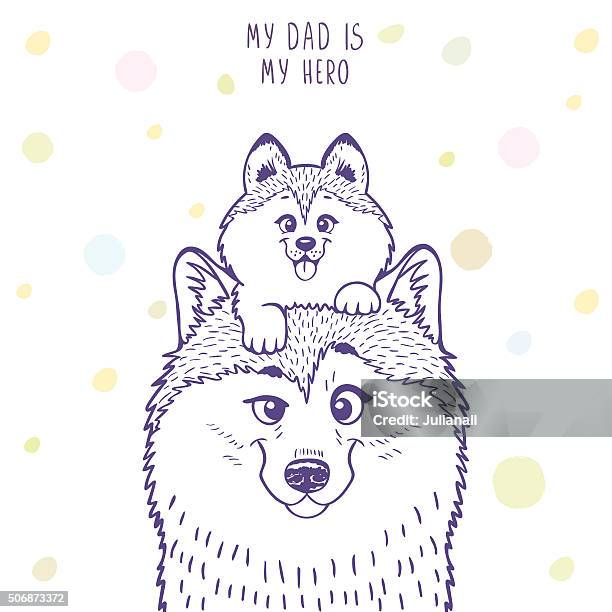 Husky Dad With A Son Stock Illustration - Download Image Now - Father's Day, Outline, Animal