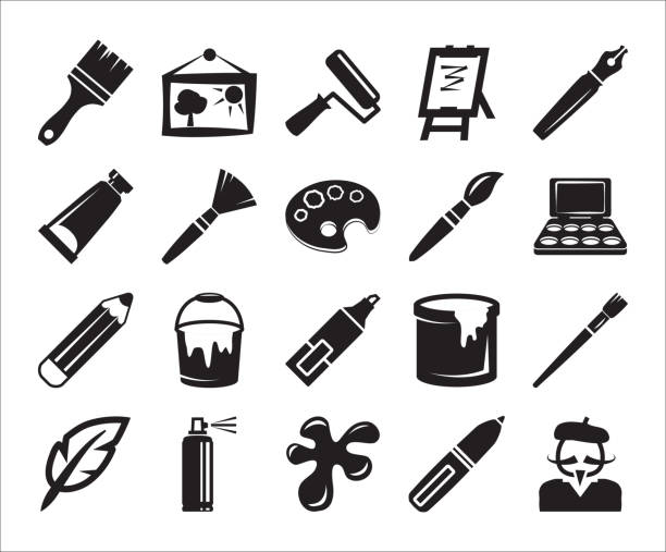ilustraciones, imágenes clip art, dibujos animados e iconos de stock de artes y manualidades - icono de pincel