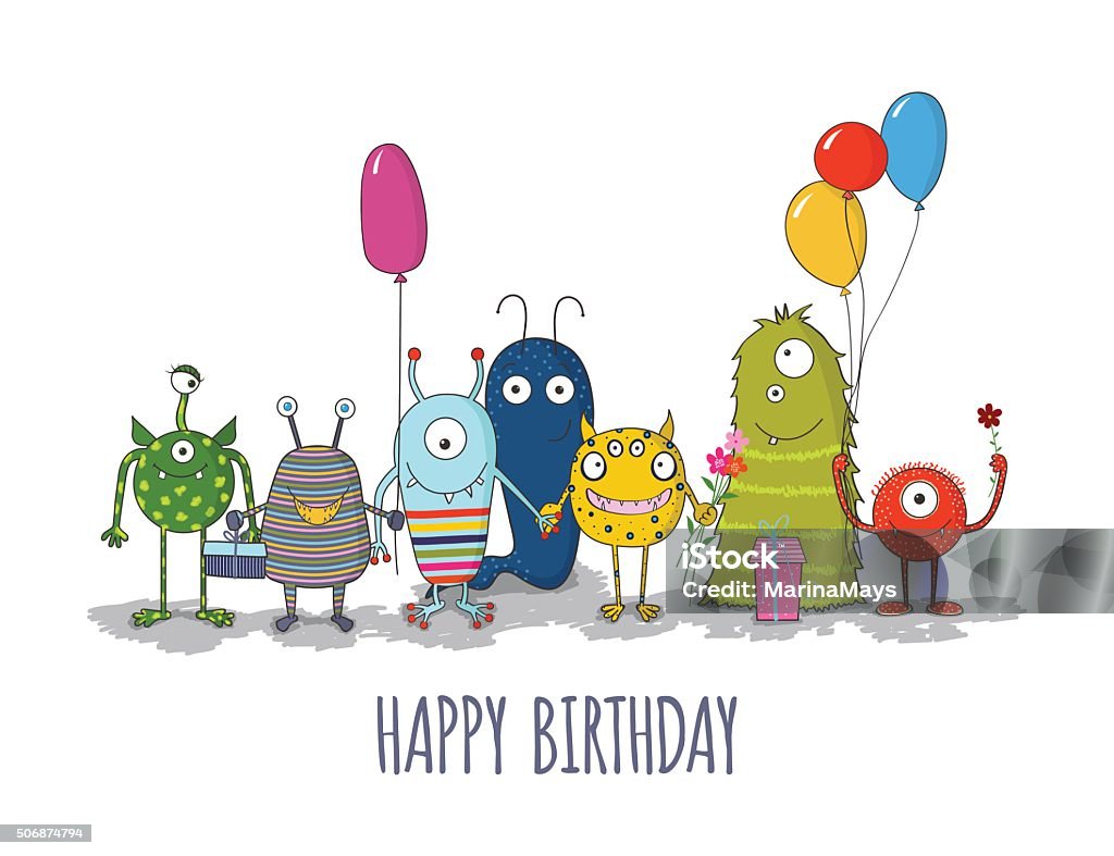 Cute Colorful Monsters Happy Birthday Card Eps10 Stock Illustration -  Download Image Now - Birthday, Child, Humor - iStock