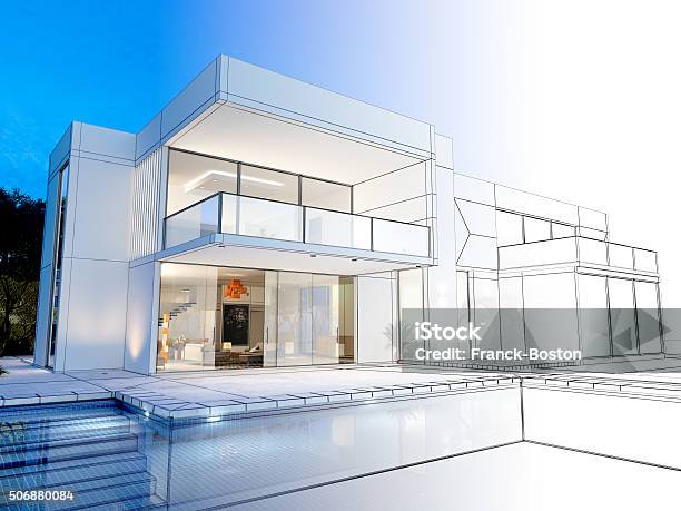 Villa Technical Rendering Stock Photo - Download Image Now - House, Architecture, Plan - Document