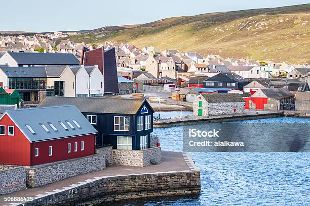 Lerwick Town Center Under Blue Sky Stock Photo - Download Image Now - Shetland Islands, Lerwick, Scotland