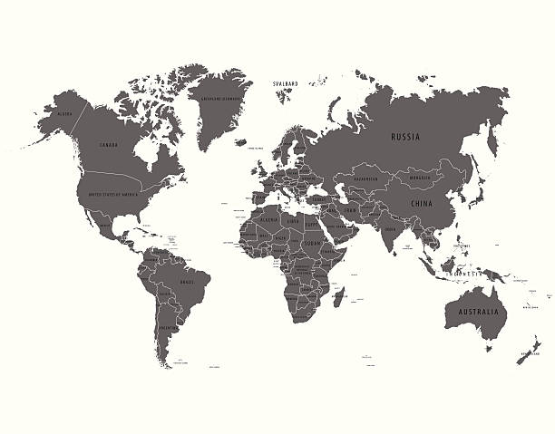 серая карта мира - плоский stock illustrations