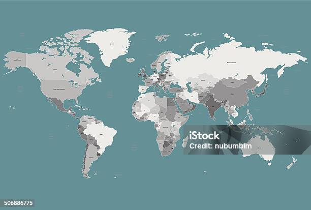 Ilustración de Mapa De Mundo Azul y más Vectores Libres de Derechos de Mapa mundial - Mapa mundial, Imagen minimalista, País - Área geográfica