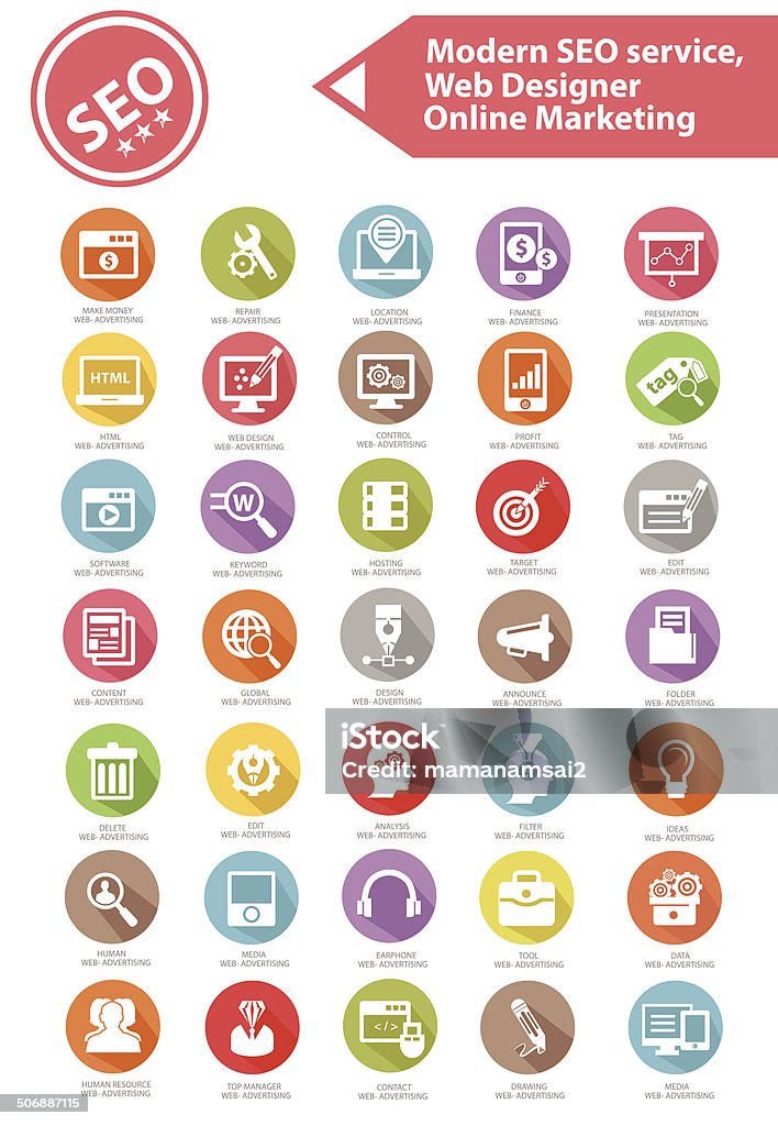 Modern SEO Service,Web designer and Online marketing icon set Modern SEO Service,Web designer and Online marketing icon set,Colorful version,vector Business stock vector