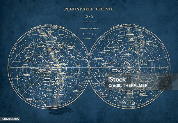 Celestial Hemispheres Stock Photo - Download Image Now - Star Chart, Astrology, Map