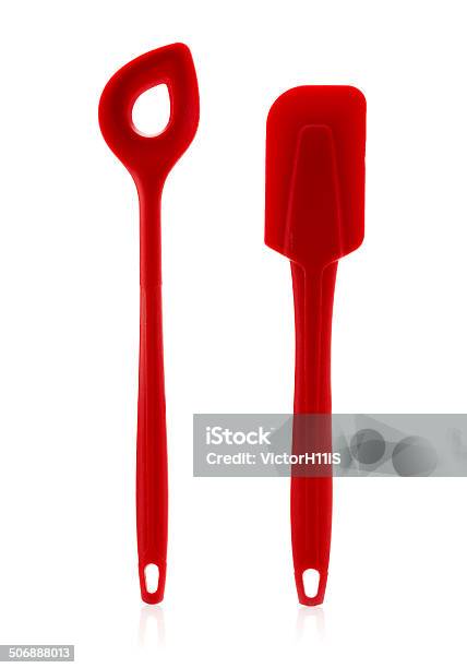 Red Silicon Kitchen Spatula And Ladle Stock Photo - Download Image Now - Equipment, Food, Food and Drink