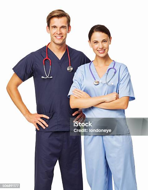 Portrait Of Male And Female Doctors With Stethoscopes Stock Photo - Download Image Now