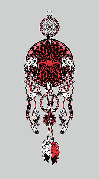 Indian dreamcatcher of shaman Vector illustration American Indian dreamcatcher of shaman on black background pow wow stock illustrations