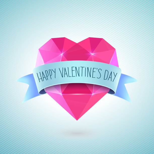istock Valentines Day Greeting Card. Diamond heart shape with ribbon 506897992