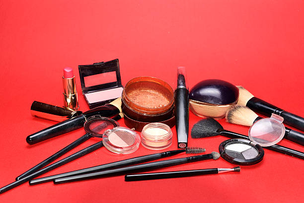 istock Set of decorative cosmetics on light colorful background 506898960