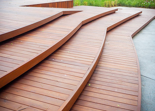 istock wooden curve of step 506899220