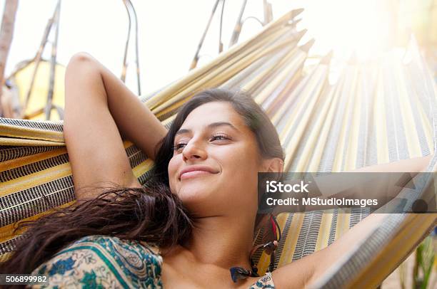 Beautiful Woman Resting On Hammock Stock Photo - Download Image Now - Hammock, Women, Relaxation