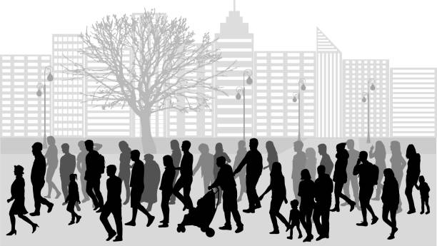 Group of people Group of people. Crowd of people silhouettes. silhouette mother child crowd stock illustrations