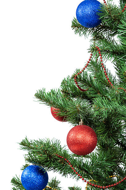 istock Christmas tree with red and blue baubles 506902668