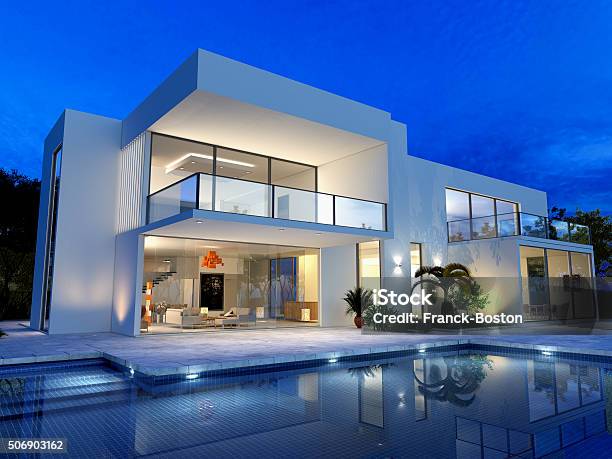 Luxurious Villa With Pool Stock Photo - Download Image Now - House, Modern, Luxury