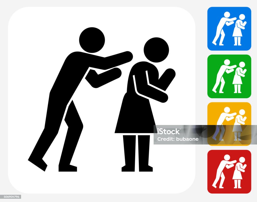 Domestic Violence Icon Flat Graphic Design Domestic Violence Relationship Problems Icon. This 100% royalty free vector illustration features the main icon pictured in black inside a white square. The alternative color options in blue, green, yellow and red are on the right of the icon and are arranged in a vertical column. Violence stock vector
