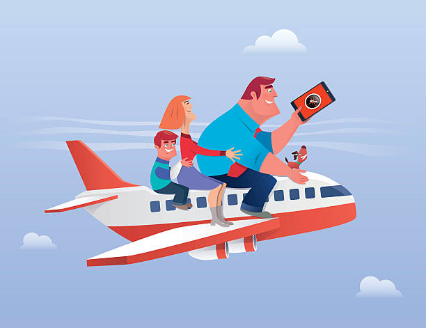 illustrazioni stock, clip art, cartoni animati e icone di tendenza di famiglia in viaggio - people traveling journey animated cartoon mother