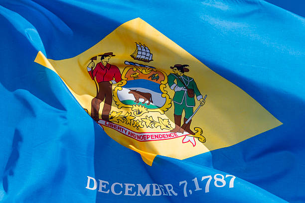 Closeup, Flag of Delaware stock photo