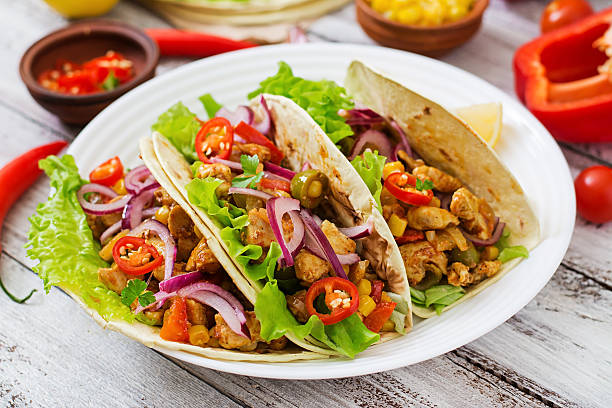 istock Mexican tacos with meat, corn and olives 506908542
