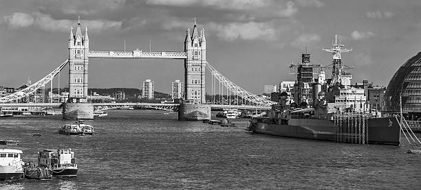 istock HMS Belfast Warship and London Tower Bridge 506908715