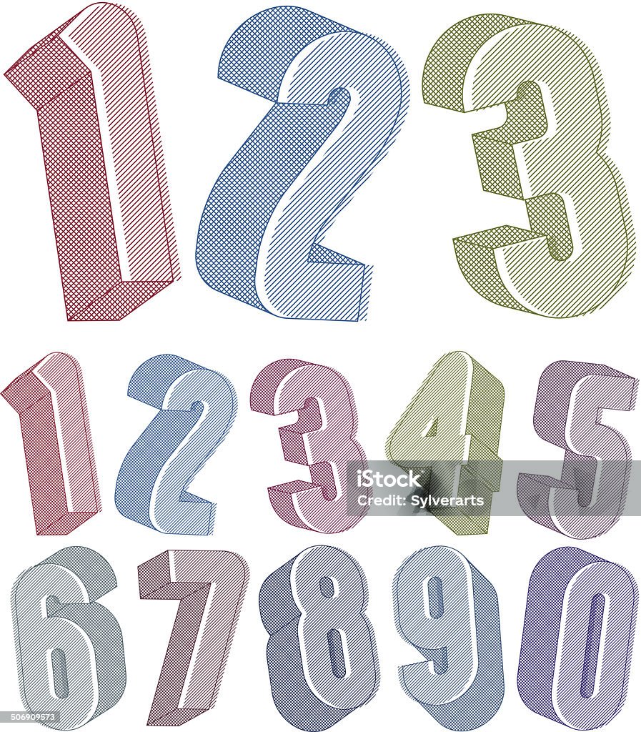 Simple 3d Number 3d Numbers Set Made With Round Shapes With Lines Textures Stock ...