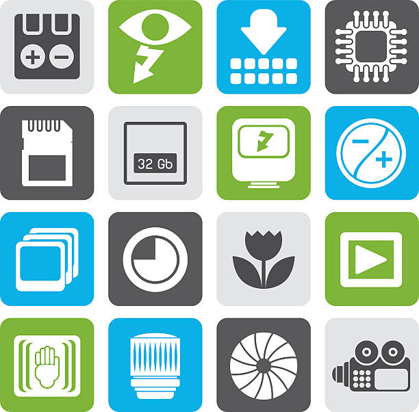 Flat Digital Camera Performance Flat Digital Camera Performance - Vector Icon Set video playback icons stock illustrations