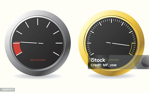 Silver And Gold Framed Speedometers Stock Illustration - Download Image Now - Arrow Symbol, Black Color, Circle