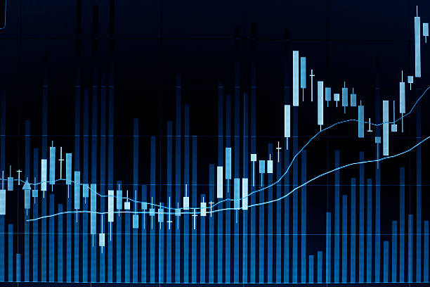 株式市場キャンドルのグラフで分析できます。 - financial occupation graph chart blue ストックフォトと画像