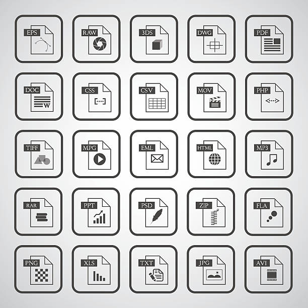 ilustrações, clipart, desenhos animados e ícones de tipo de arquivo conjunto de ícones - symbol computer icon ring binder file