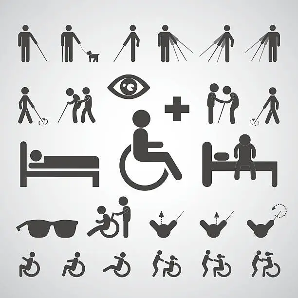 Vector illustration of patient blind disabled and old man symbol