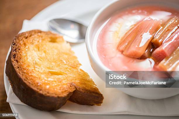 English Breakfast Stewed Rhubarb Yogurt And Toast Stock Photo - Download Image Now