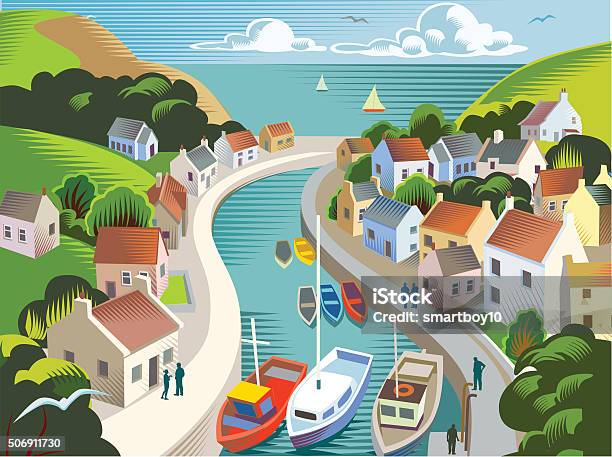 海岸沿いの町や村 - イングランド コーンウォールのベクターアート素材や画像を多数ご用意 - イングランド コーンウォール, 家, 浜辺