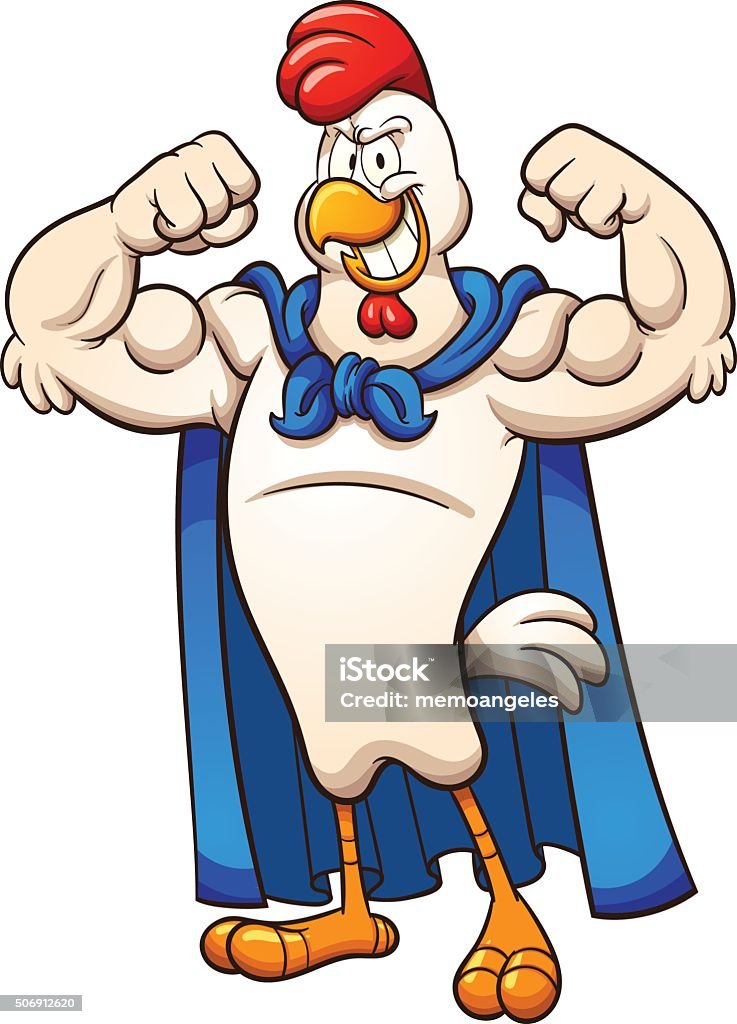 Super chicken Strong super chicken. Vector clip art illustration with simple gradients. All in a single layer. Cape - Garment stock vector