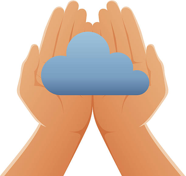 ręce trzymając chmurze - cloud computing human hand cloud cloudscape stock illustrations