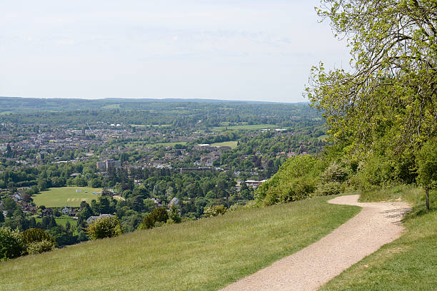 vue sur dorking. surrey.  - angleterre - north downs scenics western europe southeast england photos et images de collection