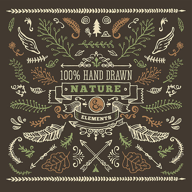 手描きの自然の要素 - fern textured nature tree点のイラスト素材／クリップアート素材／マンガ素材／アイコン素材