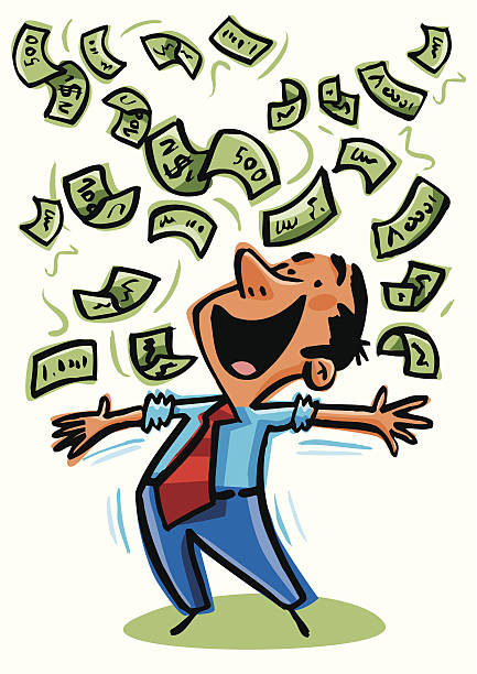 ilustrações, clipart, desenhos animados e ícones de homem olhando observando dinheiro caindo do céu - ganar